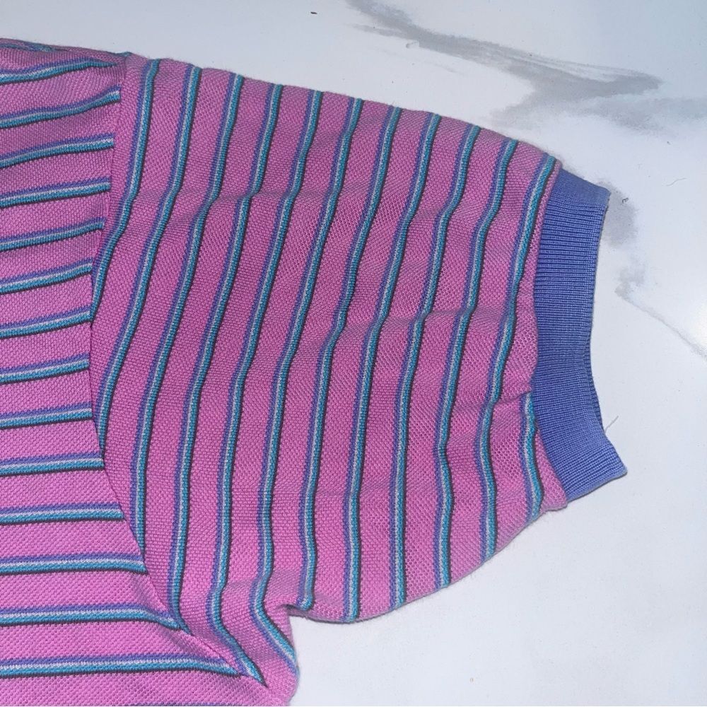 Vintage Lacoste Collection 80s Pink Teal Purple Shirt with Tennis Tails L - Picture 3 of 8